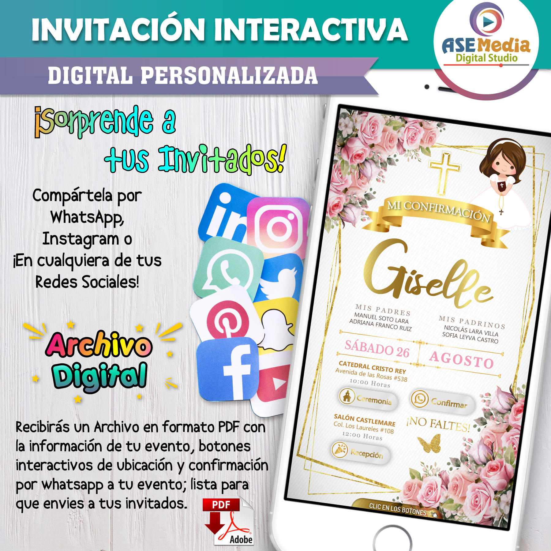 Mi Confirmación Floral para Niña – Invitación Interactiva para WhatsApp