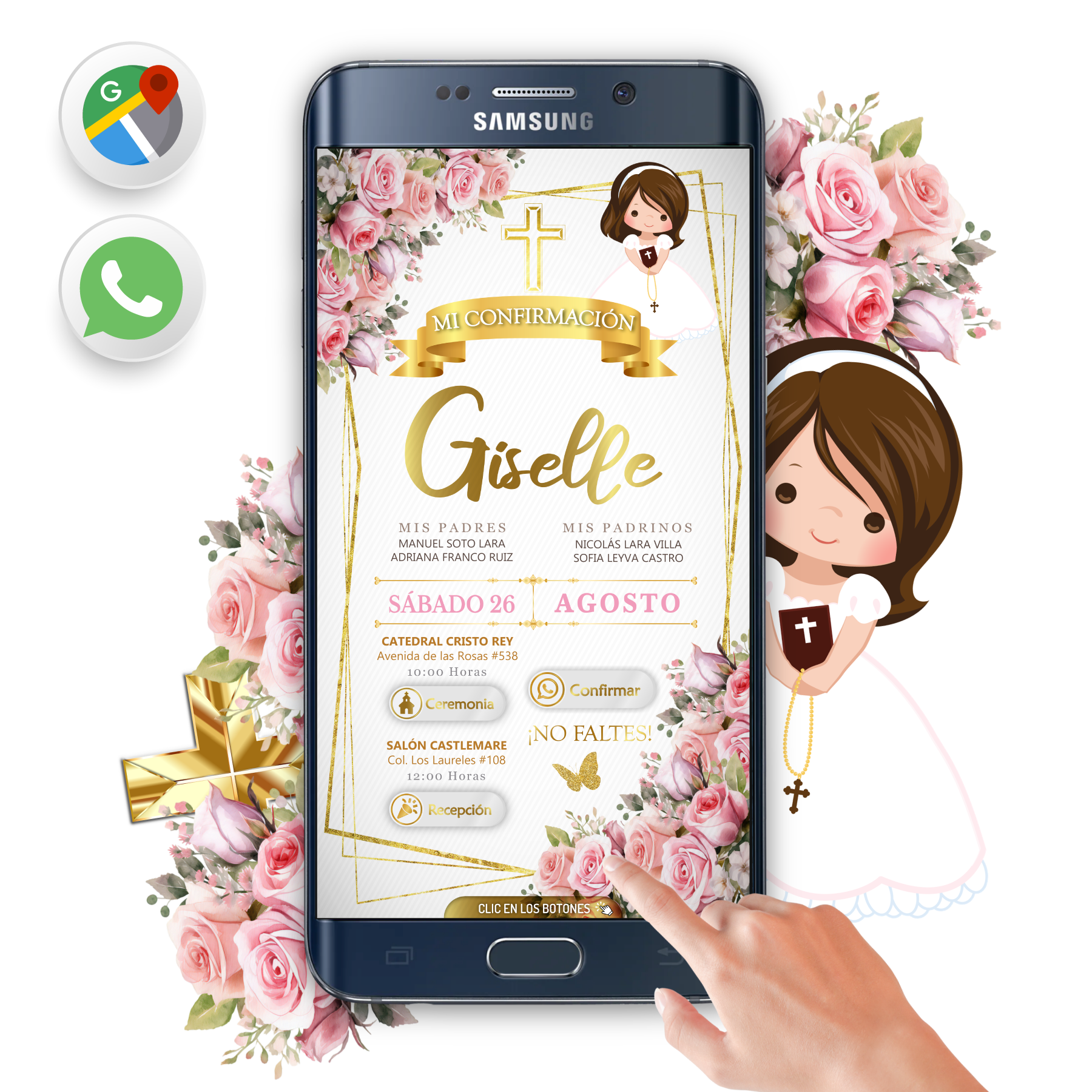 Mi Confirmación Floral para Niña – Invitación Interactiva para WhatsApp