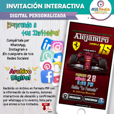 Fórmula 1, Ferrari – Invitación Interactiva de Cumpleaños para WhatsApp