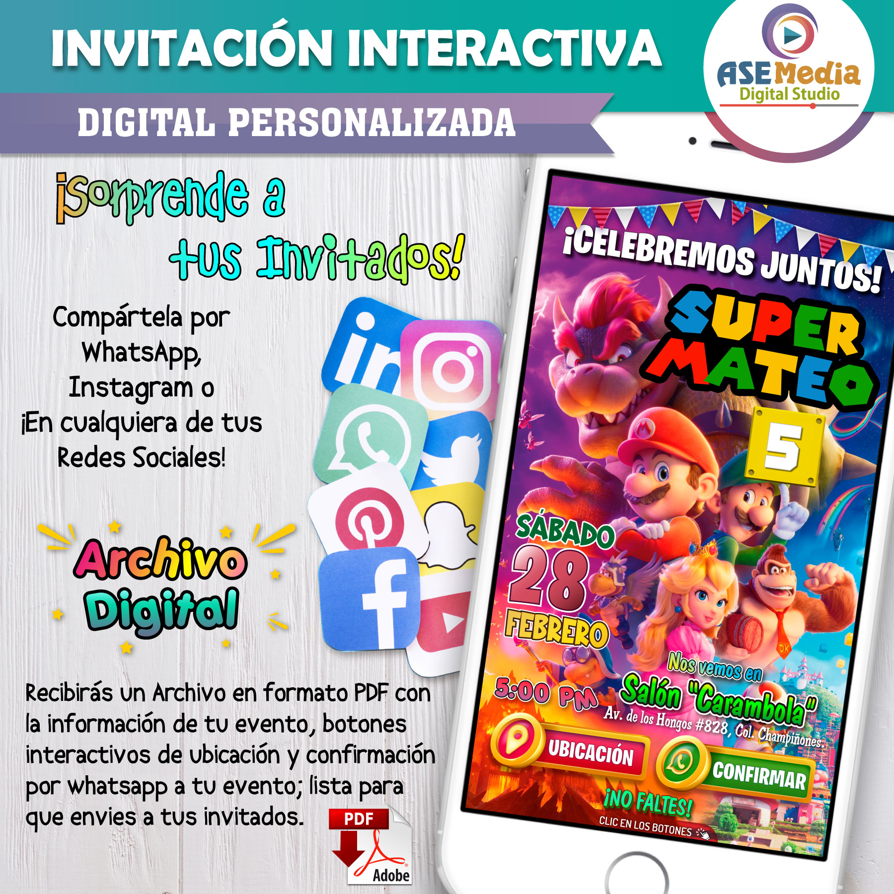 Mario Bros La Pelicula – Invitación Interactiva de Cumpleaños para WhatsApp