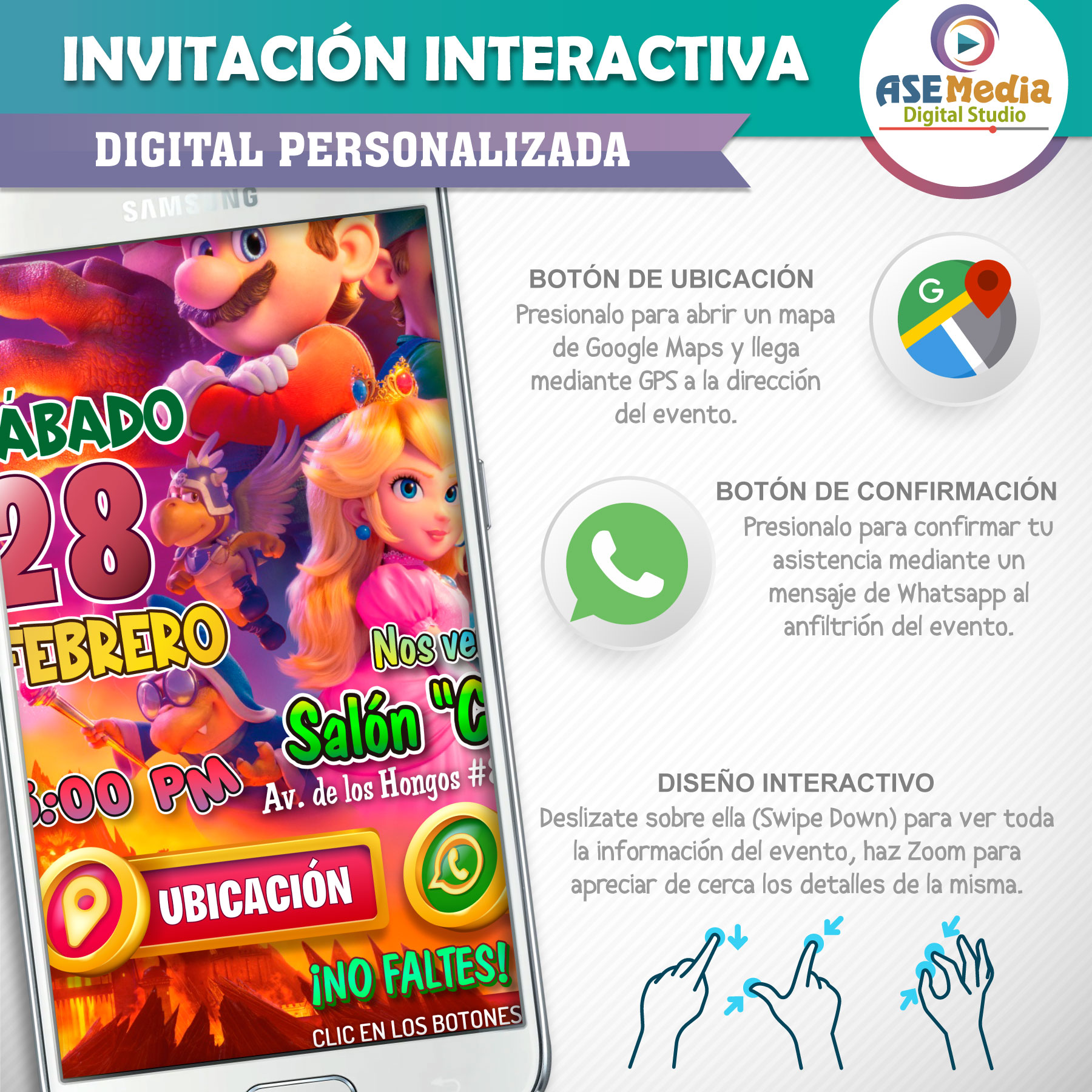 Mario Bros La Pelicula – Invitación Interactiva de Cumpleaños para WhatsApp