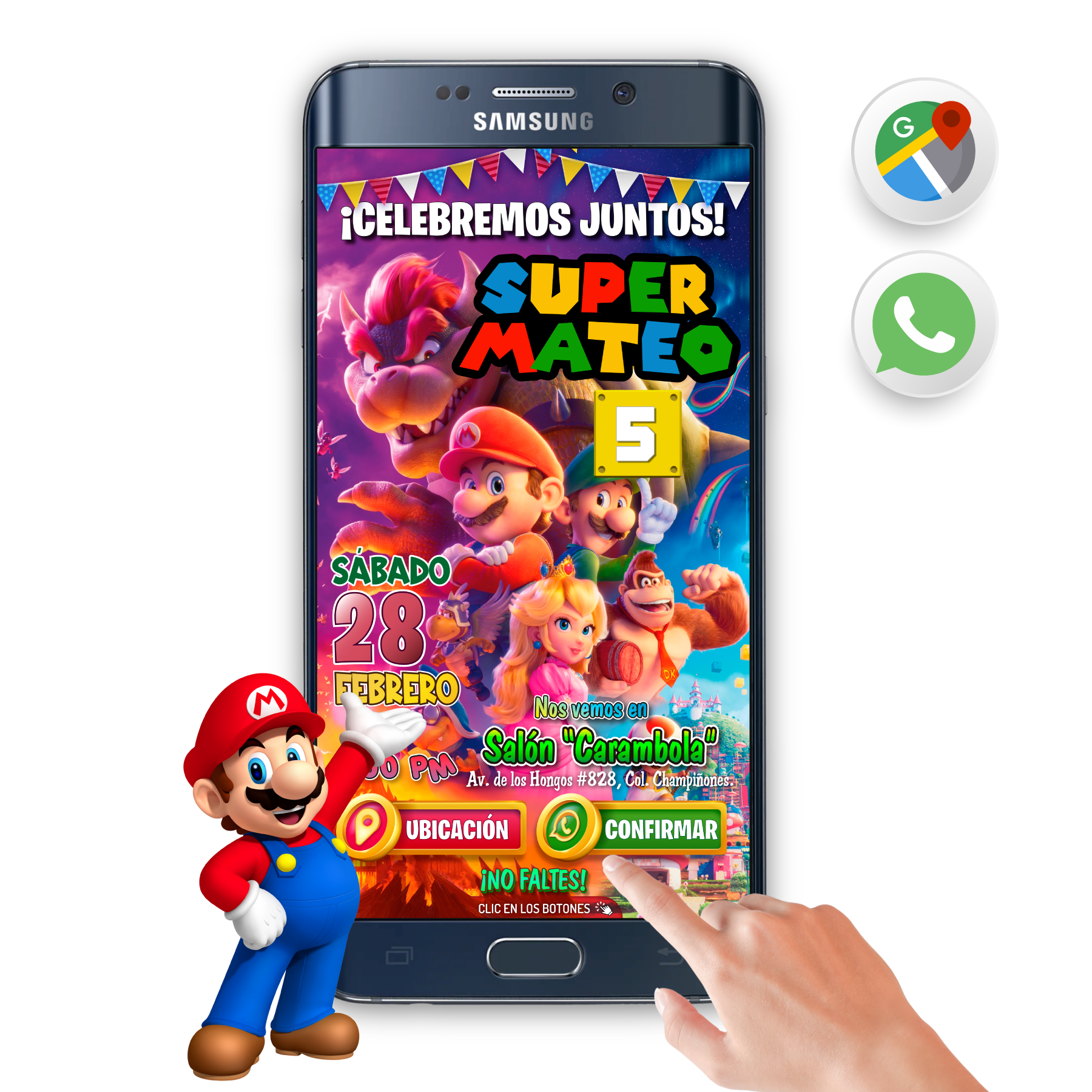Mario Bros La Pelicula – Invitación Interactiva de Cumpleaños para WhatsApp