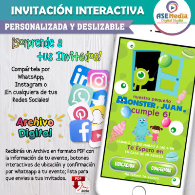 Monster Inc, Sullivan – Invitación Interactiva de Cumpleaños para WhatsApp