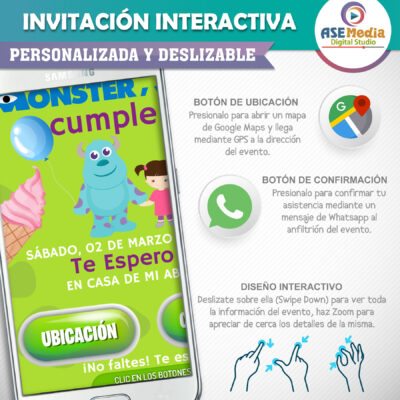 Monster Inc, Sullivan – Invitación Interactiva de Cumpleaños para WhatsApp