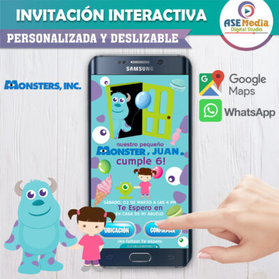 Monster Inc, Boo – Invitación Interactiva de Cumpleaños para WhatsApp