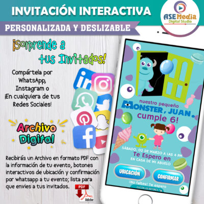 Monster Inc, Boo – Invitación Interactiva de Cumpleaños para WhatsApp