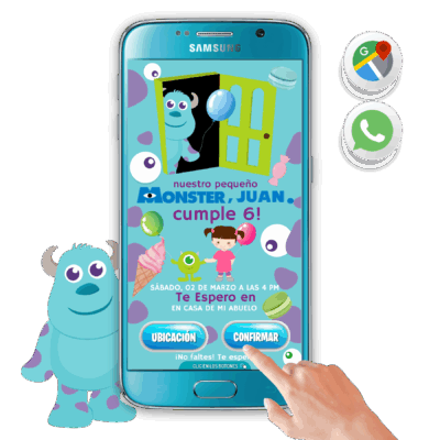 Monster Inc, Sullivan – Invitación Interactiva de Cumpleaños para WhatsApp