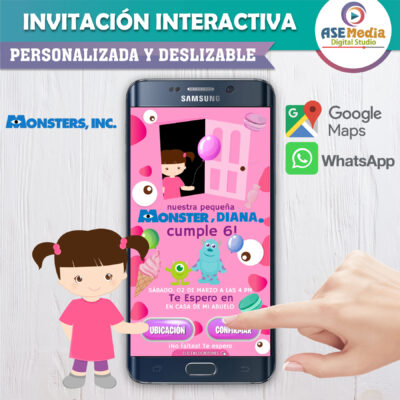 Monster Inc, Boo – Invitación Interactiva de Cumpleaños para WhatsApp