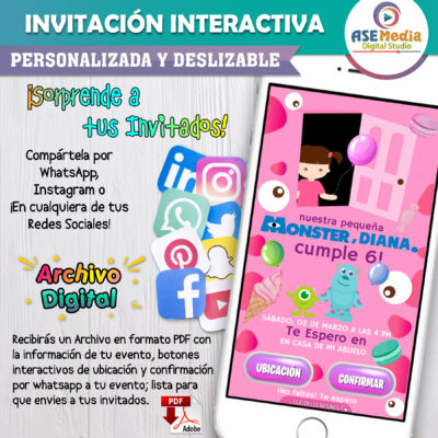 Monster Inc, Boo – Invitación Interactiva de Cumpleaños para WhatsApp
