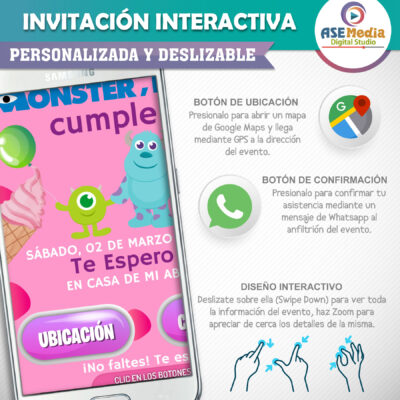 Monster Inc, Boo – Invitación Interactiva de Cumpleaños para WhatsApp