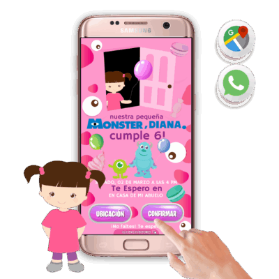 Monster Inc, Boo – Invitación Interactiva de Cumpleaños para WhatsApp