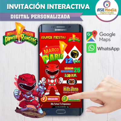 Red Ranger, Power Rangers – Invitación Interactiva de Cumpleaños para WhatsApp