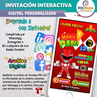 Red Ranger, Power Rangers – Invitación Interactiva de Cumpleaños para WhatsApp