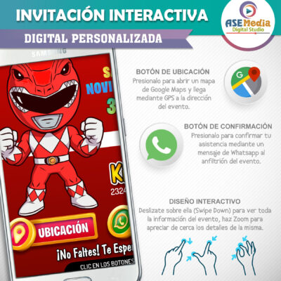 Red Ranger, Power Rangers – Invitación Interactiva de Cumpleaños para WhatsApp