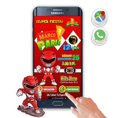 Red Ranger, Power Rangers – Invitación Interactiva de Cumpleaños para WhatsApp