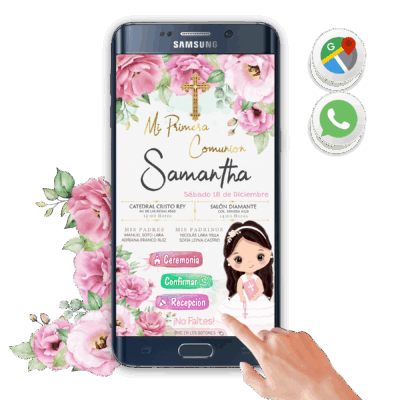 Mi Primera Comunión Floral en Rosa – Invitación Interactiva para WhatsApp