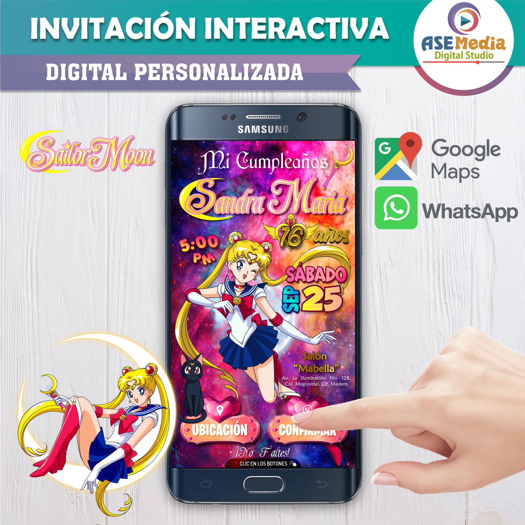 Sailor Moon – Invitación Interactiva de Cumpleaños para WhatsApp
