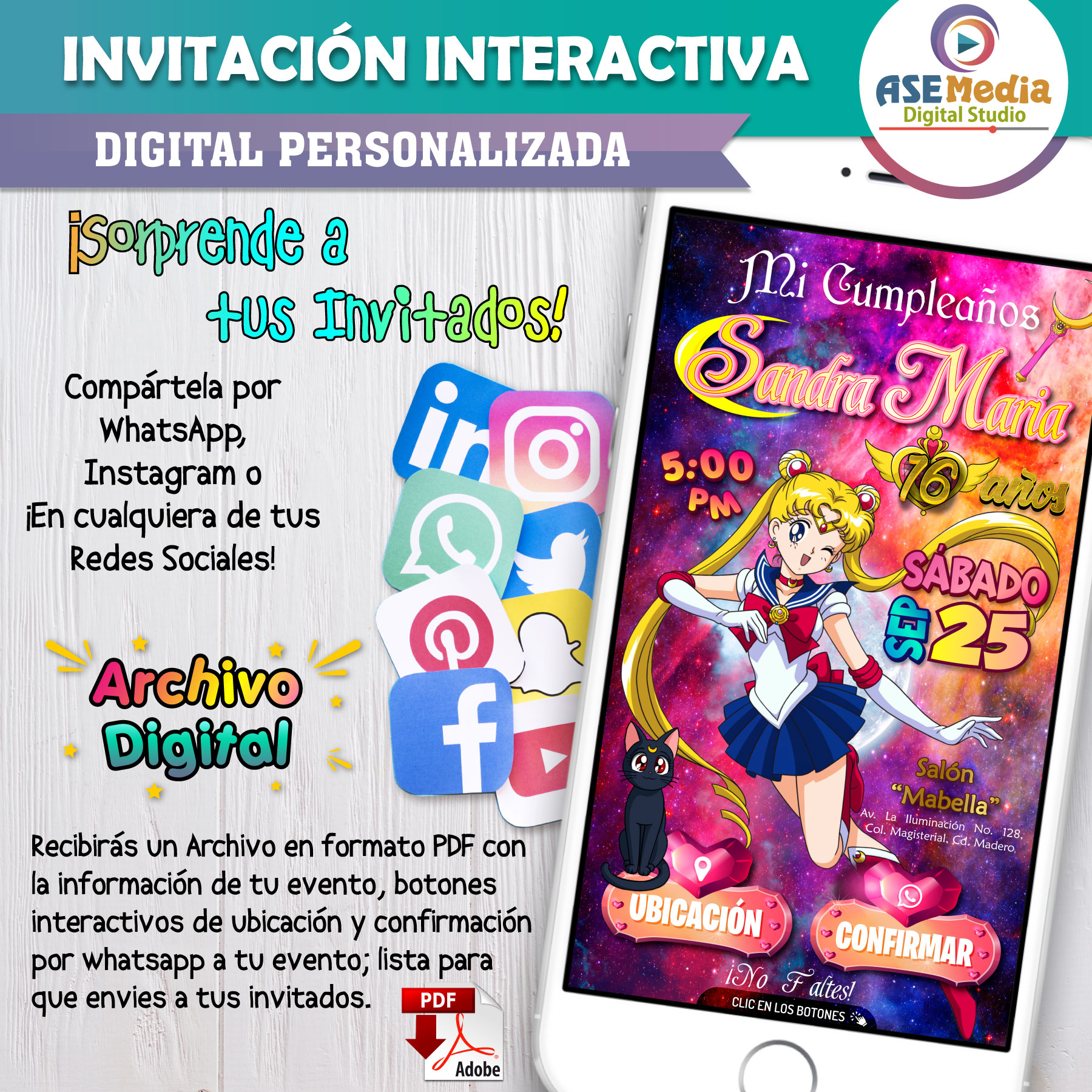 Sailor Moon – Invitación Interactiva de Cumpleaños para WhatsApp