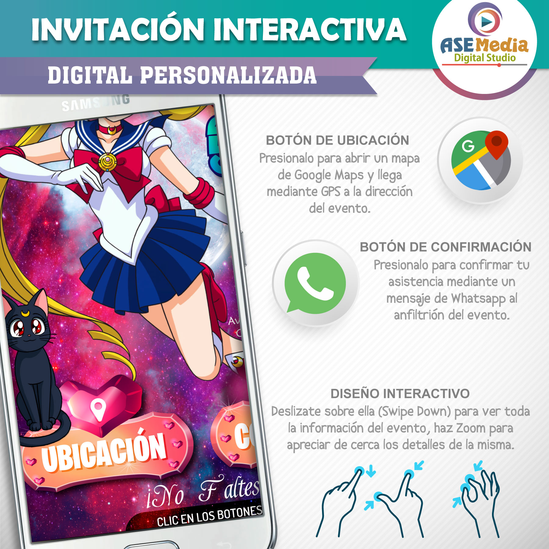 Sailor Moon – Invitación Interactiva de Cumpleaños para WhatsApp