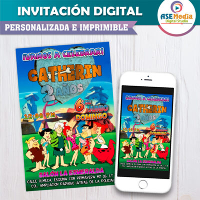 Los Picapiedra Invitación de Cumpleaños Digital Personalizada