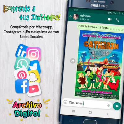 Los Picapiedra Invitación de Cumpleaños Digital Personalizada