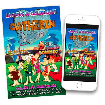 Los Picapiedra Invitación de Cumpleaños Digital Personalizada