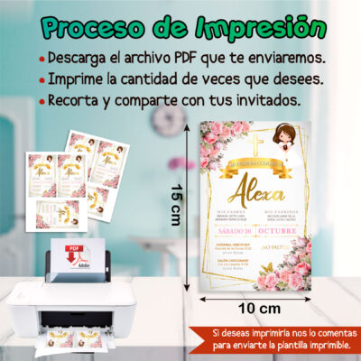 Mi Primera Comunión Floral para Niña Invitación Digital