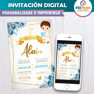 Mi Primera Comunión Dorado Boho Invitación Digital