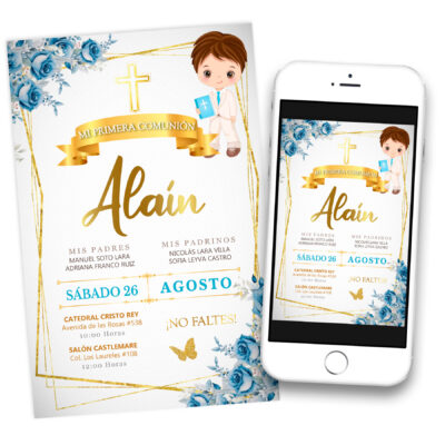 Mi Primera Comunión Floral para Niño Invitación Digital