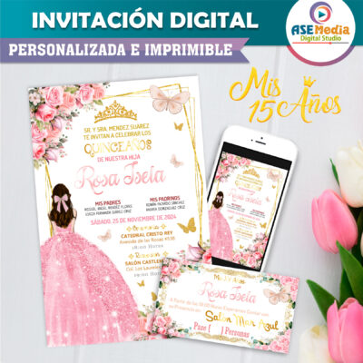 Mis XV Años, Amarillo Pastel Invitación Digital