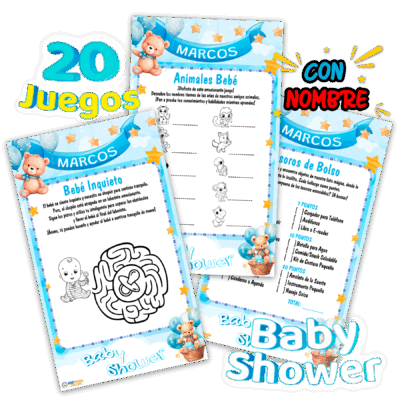 Juegos Baby Shower Osito con Globos Imprimible