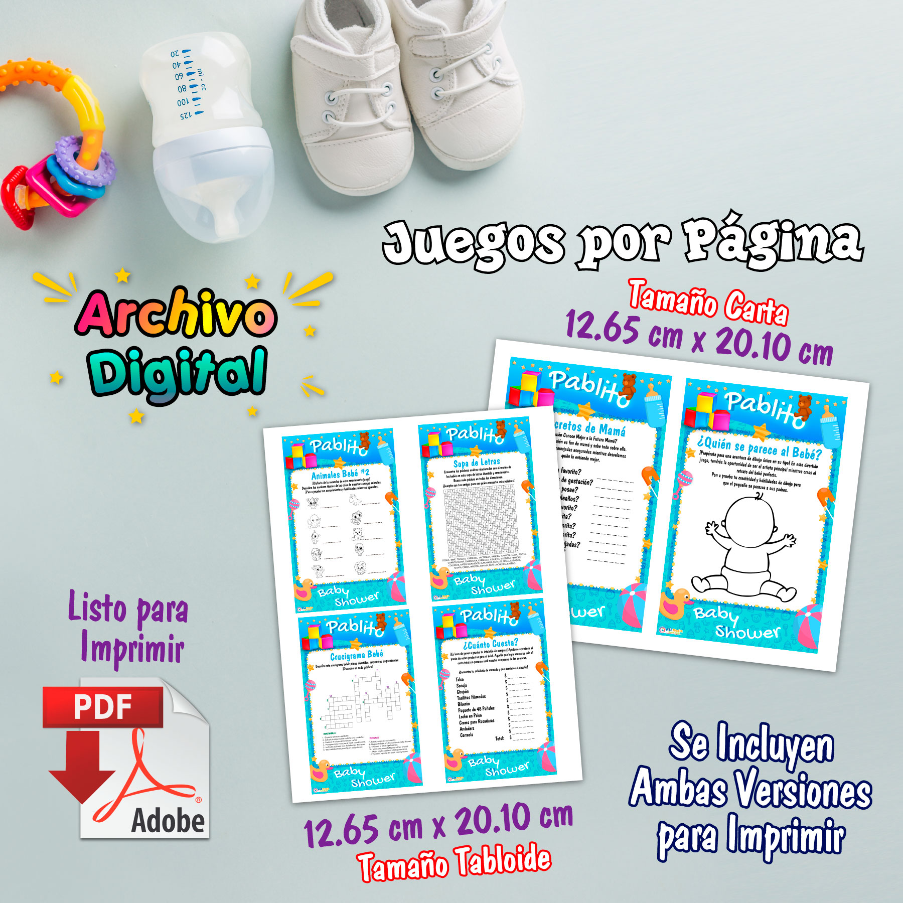 Juegos Baby Shower Osito con Globos Imprimible