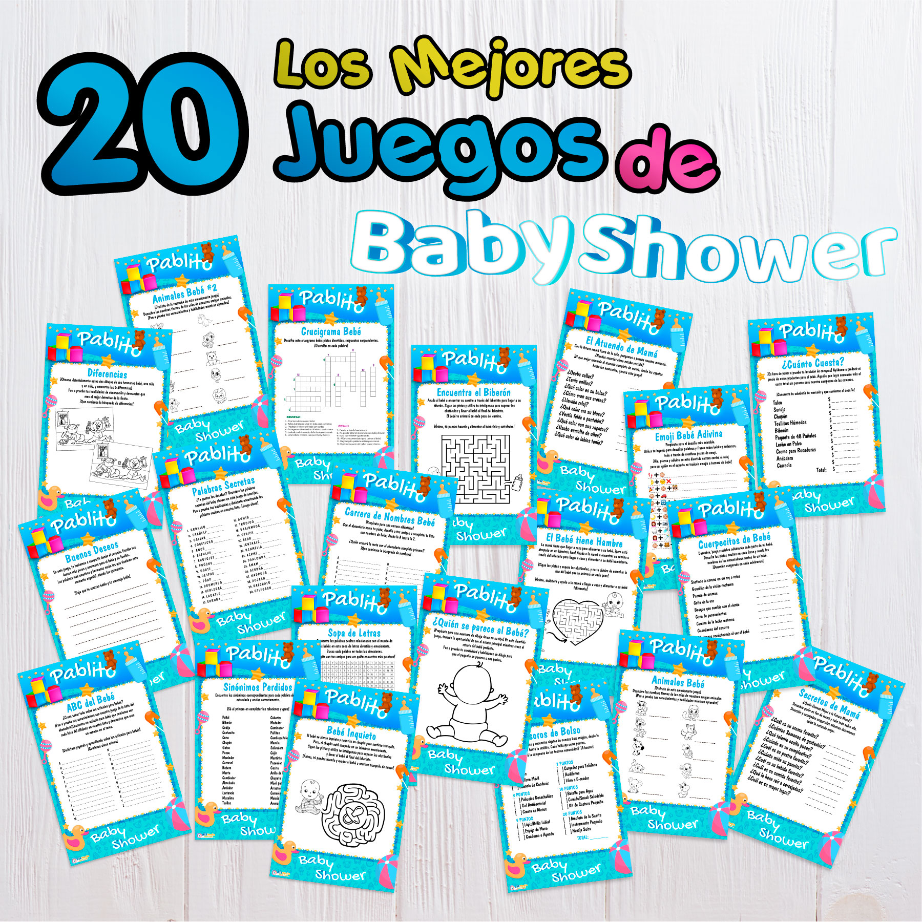 Juegos Baby Shower Osito con Globos Imprimible