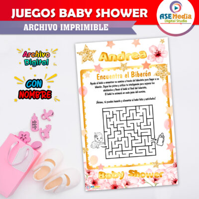 Juegos Baby Shower Rosa Dorado Imprimible