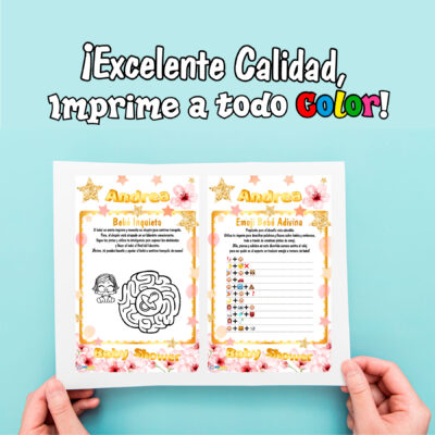 Juegos Baby Shower Rosa Dorado Imprimible