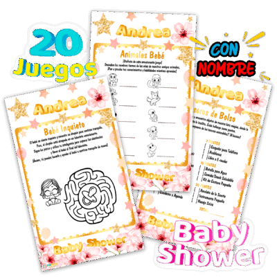 Juegos Baby Shower Rosa Dorado Imprimible