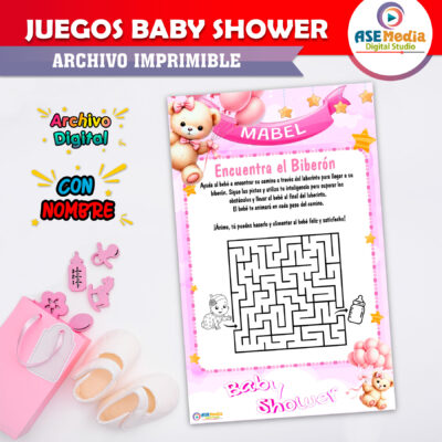 Juegos Baby Shower Rosa Dorado Imprimible