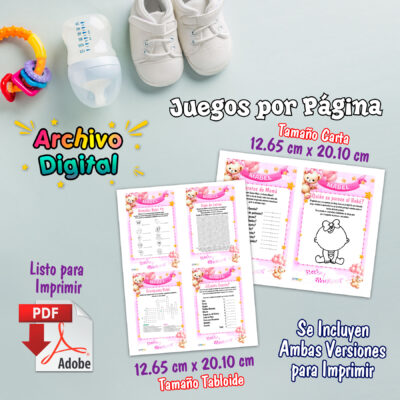 Juegos Baby Shower Rosa Dorado Imprimible