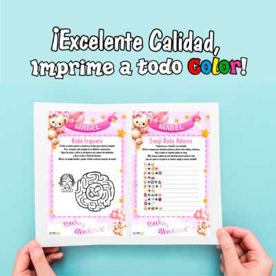 Juegos Baby Shower Rosa Dorado Imprimible