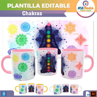 Chakras Buena Vibra Plantilla Editable para Sublimación de Taza