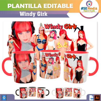 Windy Girk Plantilla Editable para Sublimación de Taza