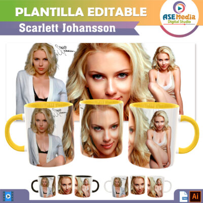 Scarlett Johansson Plantilla Editable para Sublimación de Taza