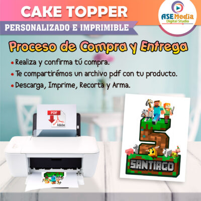 Minecraft Cake Topper Letrero Imprimible para Pastel