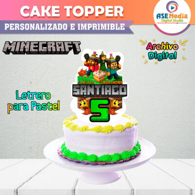 Minecraft Cake Topper Letrero Imprimible para Pastel