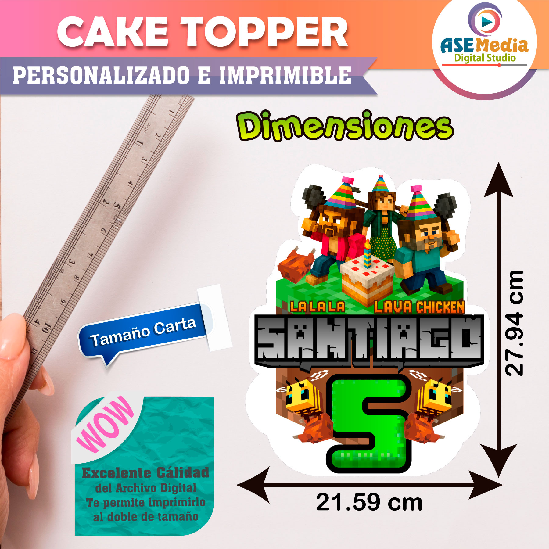 Minecraft Cake Topper Letrero Imprimible para Pastel