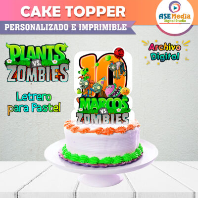 Plantas vs Zombies Cake Topper Letrero Imprimible para Pastel