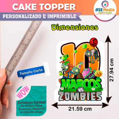 Plantas vs Zombies Cake Topper Letrero Imprimible para Pastel