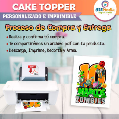 Plantas vs Zombies Cake Topper Letrero Imprimible para Pastel