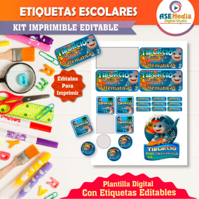 Brainrot, Tralalero Tralala Etiquetas Escolares Editables