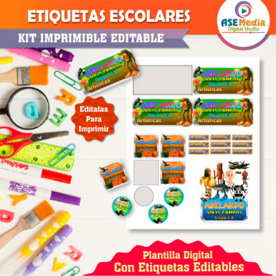 Italian Brainrot, Tralalero Tralala Etiquetas Escolares Editables